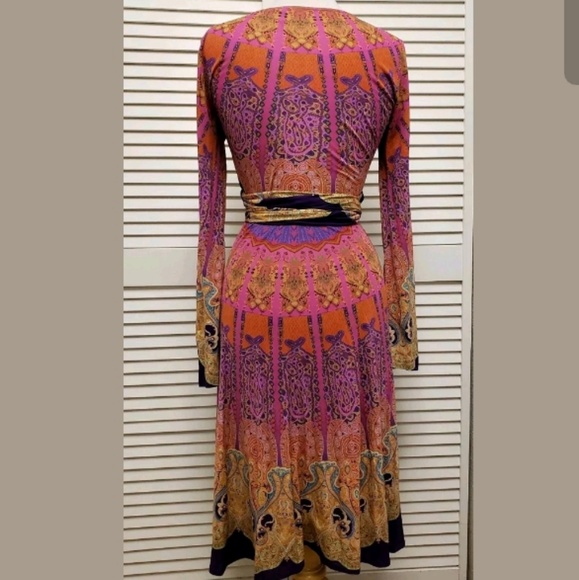 {Etro} Abstract Print Jersey Knit VNeck Wrap Dress - Picture 6 of 8